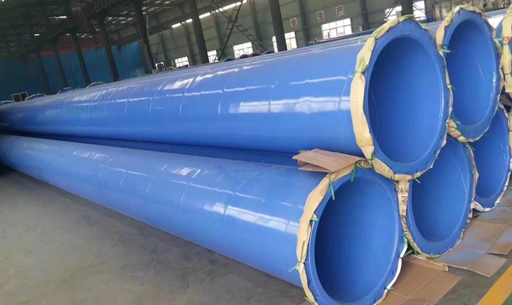 Double-flanged steel water pipes with FBE coating.