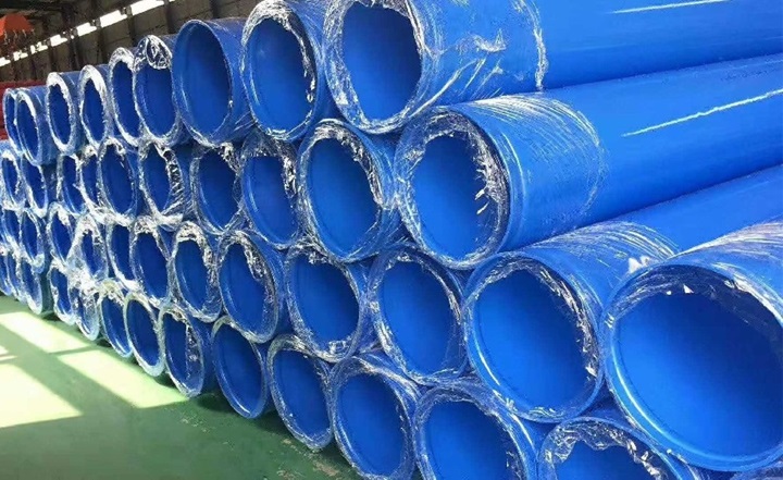 FBE coated steel water pipes with grooved ends.