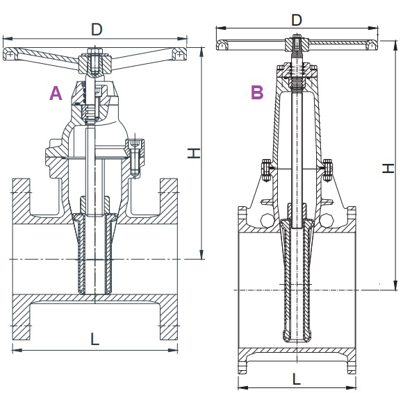 Drawings for AWWA C515 NRS flanged resilient seated gate valves.