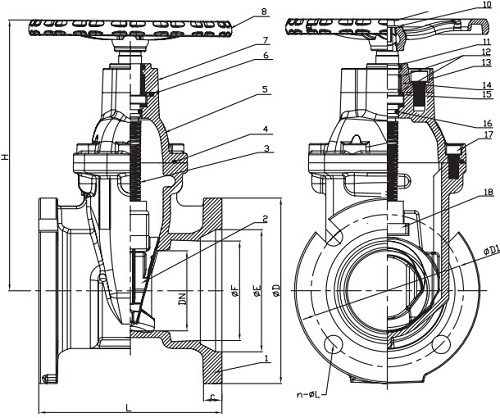 Drawing of AWWA C515 MJ gate valve with NRS.