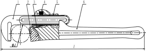 Drawing of a heavy duty straight pipe wrench.