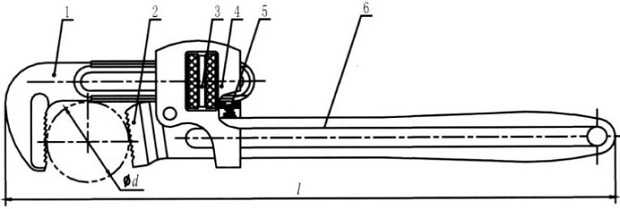 Drawing of the steel adjustable pipe wrench (Stillson style).