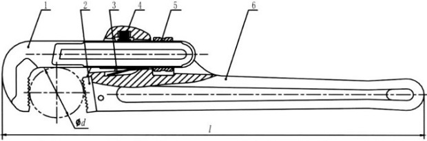 Drawing of a straight AL pipe wrench.