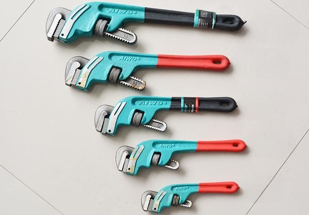 Photo of end pipe wrenches/ angled pipe wrenches.