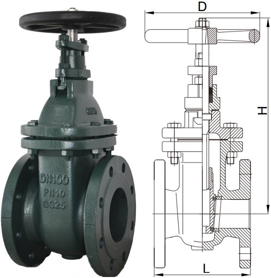 Picture & drawing of BS 5163 NRS metal seated gate valves.