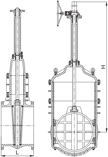 Drawings of bare stem & bevel gear operated AWWA C500 OS&Y flanges.