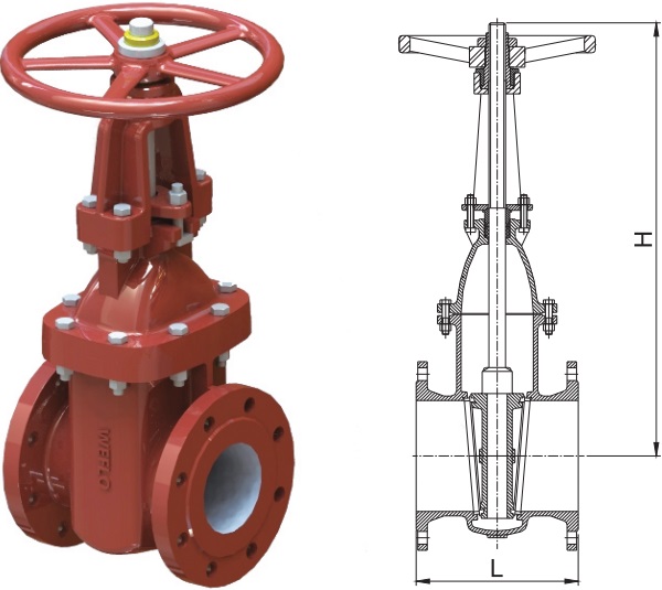 Drawing of AWWA C500 OS&Y gate valve, handwheel