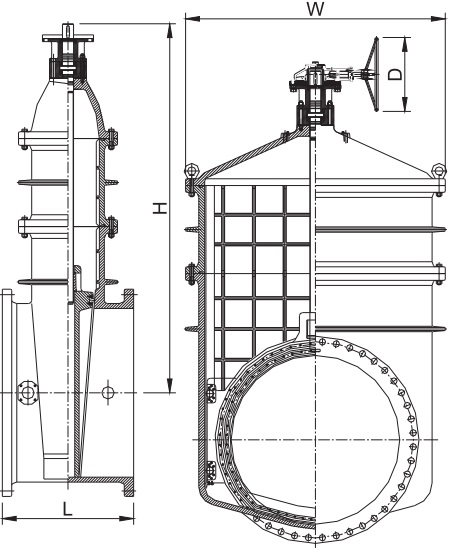 Drawing of AWWA C515 bevel gear operated gate valves.