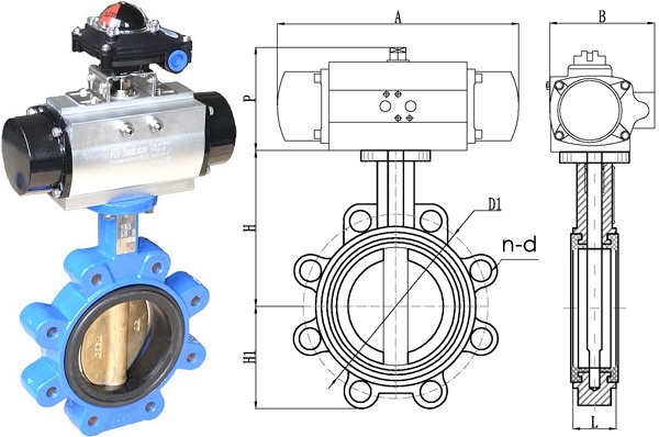 Pneumatic actuated lug type butterfly valve