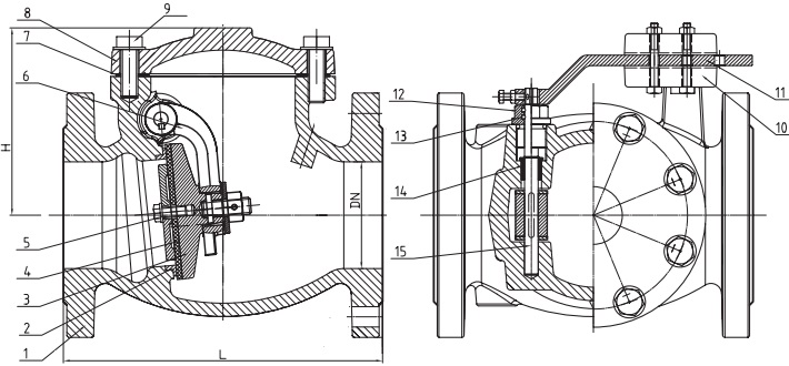 Drawing of weighted swing check valve.