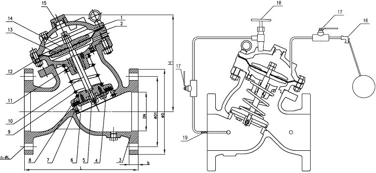 Drawing of remote float valves.